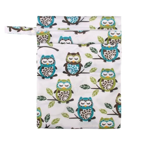 Hixingo wasserdichte Nasstasche, Nasstaschen Nass Trocken Beutel Kinder Wiederverwendbar Wetbag mit Reißverschluss 28x40cm Nassbeutel Kindergarten Wäschesack für Reise (Eule,1 Stück) von Hixingo
