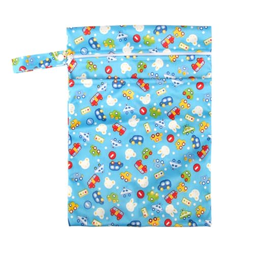 Hixingo wasserdichte Nasstasche, Nasstaschen Nass Trocken Beutel Kinder Wiederverwendbar Wetbag mit Reißverschluss 28x40cm Nassbeutel Kindergarten Wäschesack für Reise (Karikatur Auto,1 Stück) von Hixingo