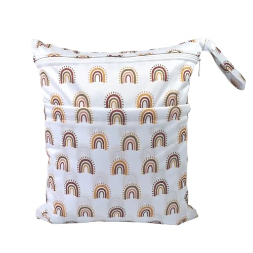 Hixingo wasserdichte Nasstasche, Nasstaschen Nass Trocken Beutel Kinder Wiederverwendbar Wetbag mit Reißverschluss 30x36cm Einfach Stil Nassbeutel Kindergarten Wäschesack (Regenbogen,1 Stück) von Hixingo