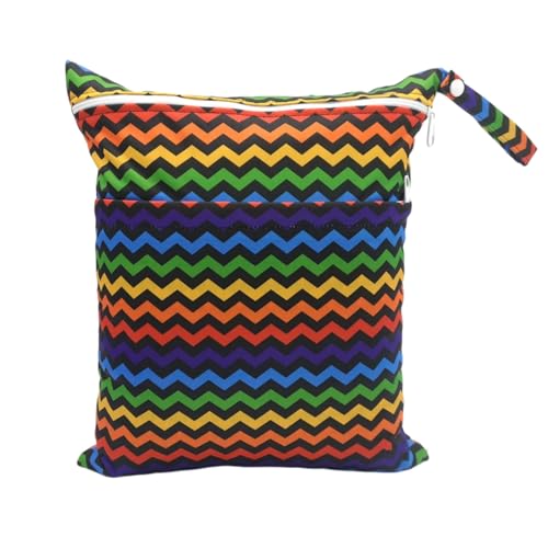 Hixingo wasserdichte Nasstasche, Nasstaschen Nass Trocken Beutel Kinder Wiederverwendbar Wetbag mit Reißverschluss 30x36cm Fischgrätmuster Nassbeutel Kindergarten für Reise (Regenbogen,1 Stück) von Hixingo