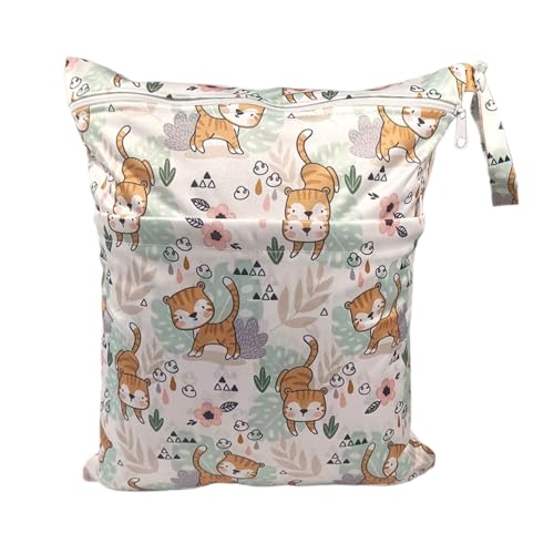 Hixingo wasserdichte Nasstasche, Nasstaschen Nass Trocken Beutel Kinder Wiederverwendbar Wetbag mit Reißverschluss 30x36cm Karikatur Stil Nassbeutel Kindergarten (Blatt,1 Piece) von Hixingo