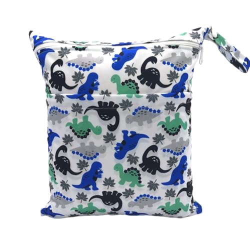 Hixingo wasserdichte Nasstasche, Nasstaschen Nass Trocken Beutel Kinder Wiederverwendbar Wetbag mit Reißverschluss 30x36cm Karikatur Stil Nassbeutel Kindergarten (Karikatur Dinosaurier,4 Stück) von Hixingo