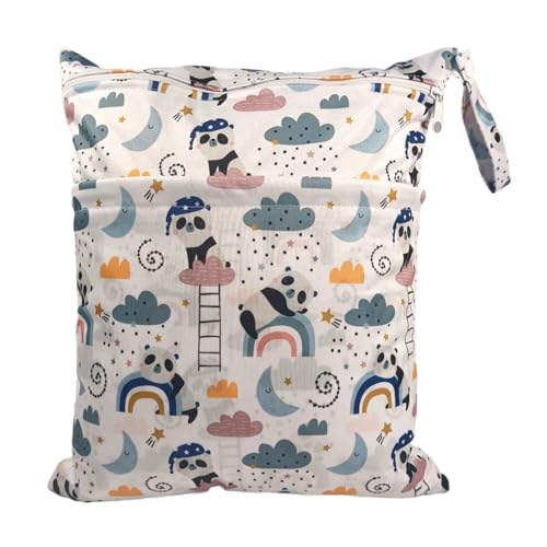 Hixingo wasserdichte Nasstasche, Nasstaschen Nass Trocken Beutel Kinder Wiederverwendbar Wetbag mit Reißverschluss 30x36cm Karikatur Stil Nassbeutel Kindergarten (Mond,2 Stück) von Hixingo