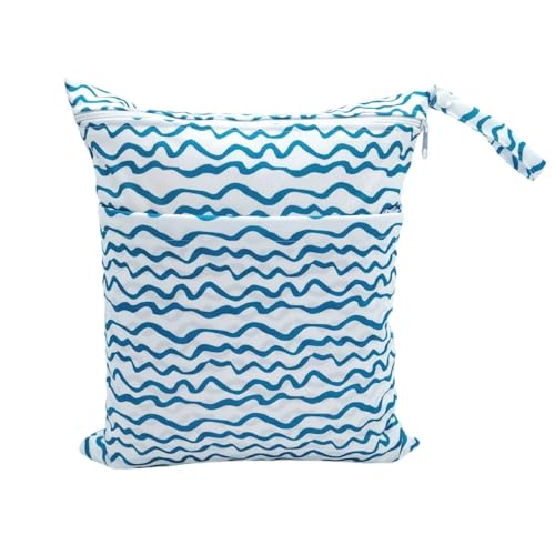 Hixingo wasserdichte Nasstasche, Nasstaschen Nass Trocken Beutel Kinder Wiederverwendbar Wetbag mit Reißverschluss 30x36cm Nassbeutel Kindergarten Wäschesack (Blau Linie E,2 Stück) von Hixingo