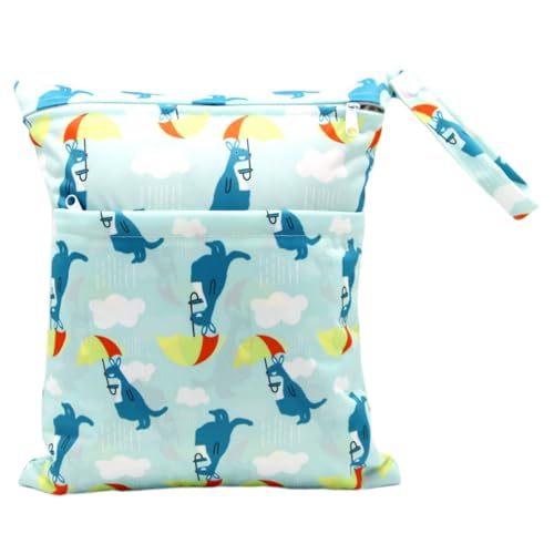 Hixingo wasserdichte Nasstasche, Nasstaschen Nass Trocken Beutel Kinder Wiederverwendbar Wetbag mit Reißverschluss 30x36cm Nassbeutel Kindergarten Wäschesack (Blaues Känguru D,2 Stück) von Hixingo