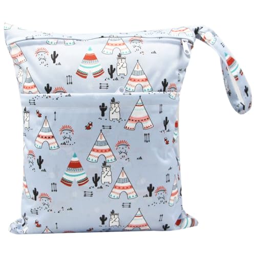 Hixingo wasserdichte Nasstasche, Nasstaschen Nass Trocken Beutel Kinder Wiederverwendbar Wetbag mit Reißverschluss 30x36cm Nassbeutel Kindergarten Wäschesack (Ethnisch Stil,2 Stück) von Hixingo