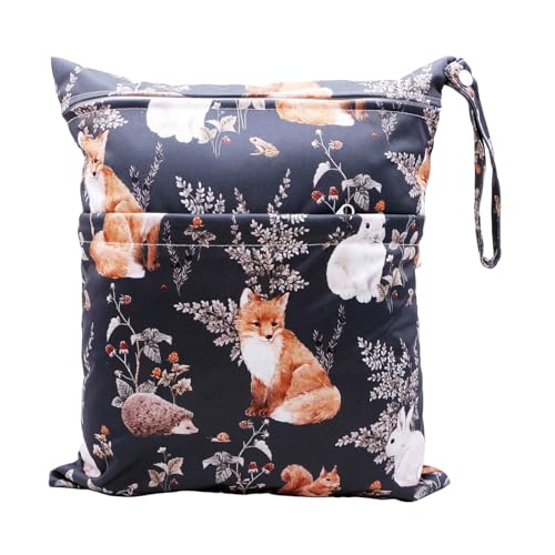 Hixingo wasserdichte Nasstasche, Nasstaschen Nass Trocken Beutel Kinder Wiederverwendbar Wetbag mit Reißverschluss 30x36cm Nassbeutel Kindergarten Wäschesack (Fuchs + Kaninchen C,4 Stück) von Hixingo