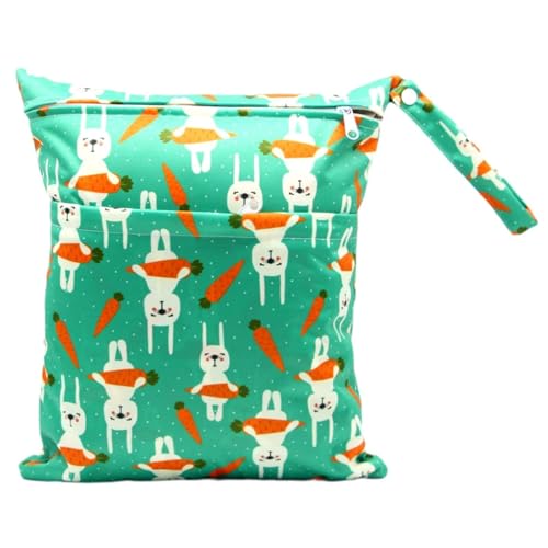 Hixingo wasserdichte Nasstasche, Nasstaschen Nass Trocken Beutel Kinder Wiederverwendbar Wetbag mit Reißverschluss 30x36cm Nassbeutel Kindergarten Wäschesack (Kaninchen + Karotte D,4 Stück) von Hixingo
