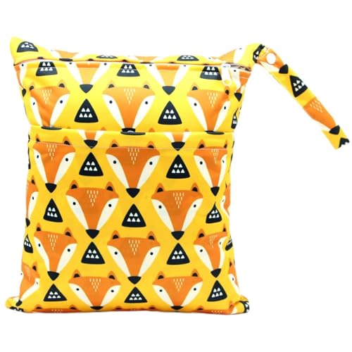Hixingo wasserdichte Nasstasche, Nasstaschen Nass Trocken Beutel Kinder Wiederverwendbar Wetbag mit Reißverschluss 30x36cm Nassbeutel Kindergarten Wäschesack (Karikatur Fuchs D,2 Stück) von Hixingo