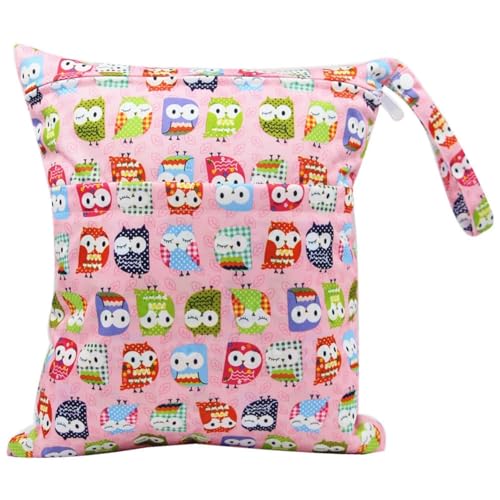 Hixingo wasserdichte Nasstasche, Nasstaschen Nass Trocken Beutel Kinder Wiederverwendbar Wetbag mit Reißverschluss 30x36cm Nassbeutel Kindergarten Wäschesack (Niedlich Eule B,2 Stück) von Hixingo