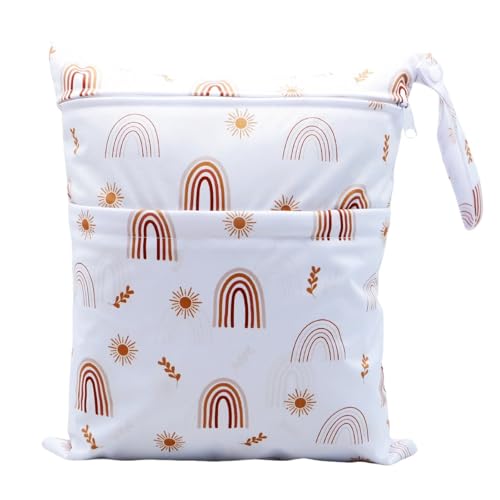 Hixingo wasserdichte Nasstasche, Nasstaschen Nass Trocken Beutel Kinder Wiederverwendbar Wetbag mit Reißverschluss 30x36cm Nassbeutel Kindergarten Wäschesack (Regenbogen C,2 Stück) von Hixingo