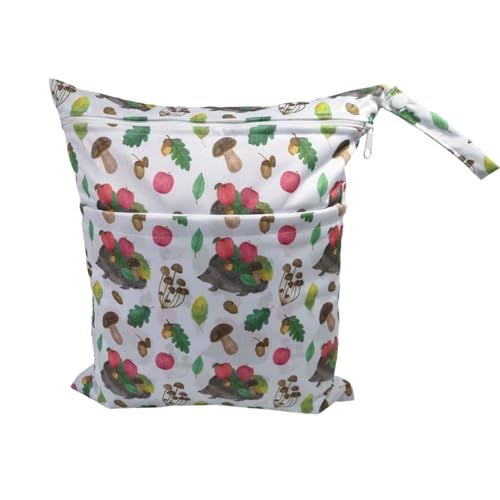 Hixingo wasserdichte Nasstasche, Nasstaschen Nass Trocken Beutel Kinder Wiederverwendbar Wetbag mit Reißverschluss 30x36cm Nassbeutel Kindergarten Wäschesack (Rot Apfel B,2 Stück) von Hixingo