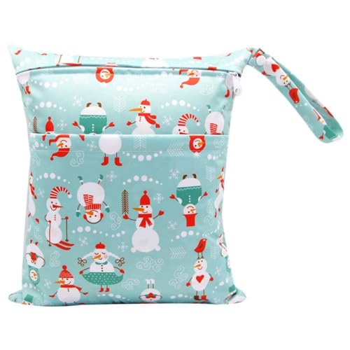 Hixingo wasserdichte Nasstasche, Nasstaschen Nass Trocken Beutel Kinder Wiederverwendbar Wetbag mit Reißverschluss 30x36cm Nassbeutel Kindergarten Wäschesack (Schneemann A,1 Stück) von Hixingo