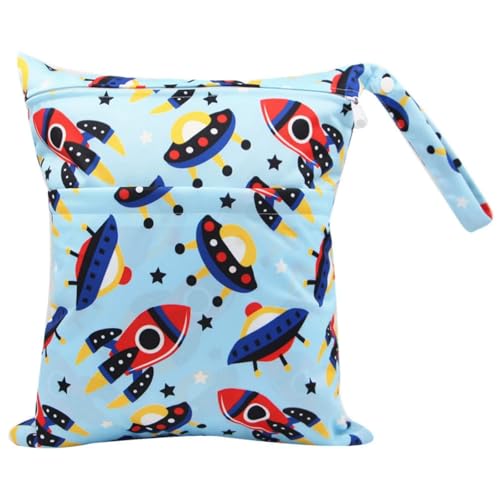 Hixingo wasserdichte Nasstasche, Nasstaschen Nass Trocken Beutel Kinder Wiederverwendbar Wetbag mit Reißverschluss 30x36cm Nassbeutel Kindergarten Wäschesack (Universum B,2 Stück) von Hixingo