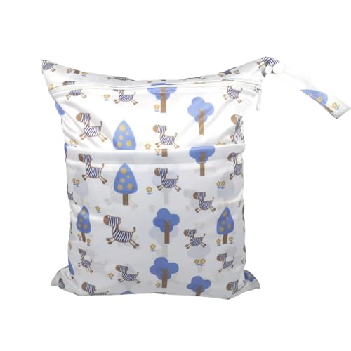 Hixingo wasserdichte Nasstasche, Nasstaschen Nass Trocken Beutel Kinder Wiederverwendbar Wetbag mit Reißverschluss 30x36cm Nassbeutel Kindergarten Wäschesack (Zebra B,2 Stück) von Hixingo