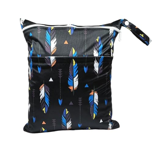 Hixingo wasserdichte Nasstasche, Nasstaschen Nass Trocken Beutel Kinder Wiederverwendbar Wetbag mit Reißverschluss 30x36cm Nassbeutel Kindergarten Wäschesack für Reise (Feder,2 Stück) von Hixingo