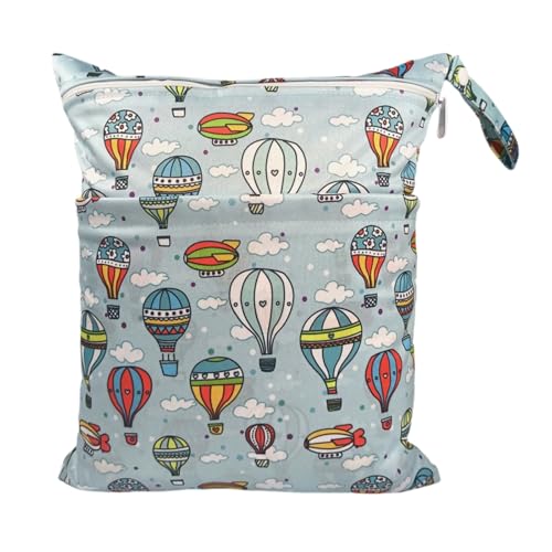 Hixingo wasserdichte Nasstasche, Nasstaschen Nass Trocken Beutel Kinder Wiederverwendbar Wetbag mit Reißverschluss 30x36cm Nassbeutel Kindergarten Wäschesack für Reise (Heißluftballon,1 Stück) von Hixingo