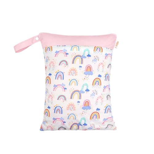 Hixingo wasserdichte Nasstasche, Regenbogen Muster Nasstaschen Nass Trocken Beutel Kinder 1/2/4 Stück Wiederverwendbar Wetbag mit Reißverschluss Nassbeutel Kindergarten (Wolken,2 Stück) von Hixingo