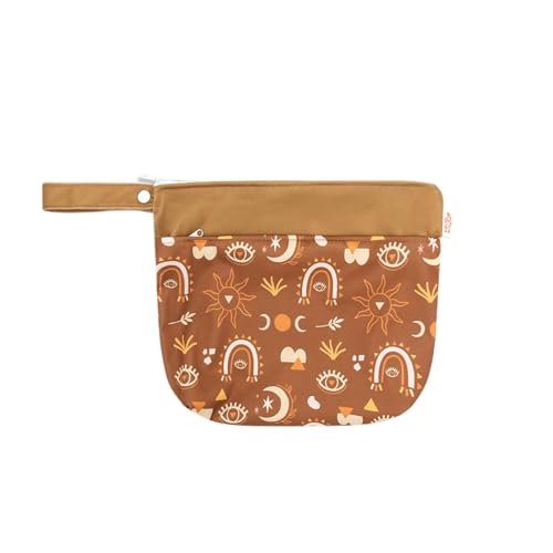 Hixingo wasserdichte Nasstasche, Regenbogen Muster Nasstaschen Nass Trocken Beutel Kinder 20x28cm Wiederverwendbar Wetbag mit Reißverschluss Nassbeutel Kindergarten (Braun,1 Stück) von Hixingo