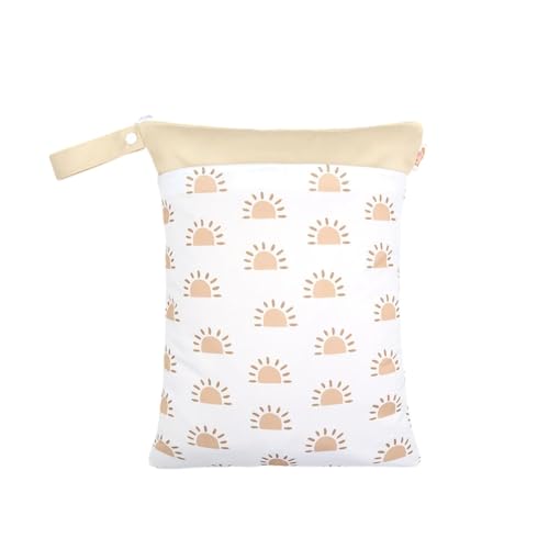 Hixingo wasserdichte Nasstasche, Sonne Muster Nasstaschen Nass Trocken Beutel Kinder 1/2/4 Stück Wiederverwendbar Wetbag mit Reißverschluss Nassbeutel Kindergarten (Sonnenaufgang,2 Stück) von Hixingo