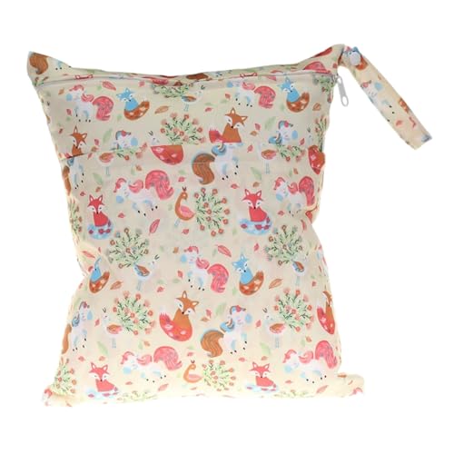 Hixingo wasserdichte Nasstasche,Nasstaschen Nass Trocken Beutel Kinder Wiederverwendbar Wetbag mit Reißverschluss 30x36cm Nassbeutel Kindergarten Wäschesack für Reise (Fuchs A,1 Stück) von Hixingo