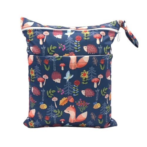 Hixingo wasserdichte Nasstasche,Nasstaschen Nass Trocken Beutel Kinder Wiederverwendbar Wetbag mit Reißverschluss 30x36cm Nassbeutel Kindergarten Wäschesack für Reise (Fuchs C,2 Stück) von Hixingo