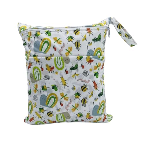 Hixingo wasserdichte Nasstasche,Nasstaschen Nass Trocken Beutel Kinder Wiederverwendbar Wetbag mit Reißverschluss 30x36cm Nassbeutel Kindergarten Wäschesack für Reise (Libelle D,1 Stück) von Hixingo