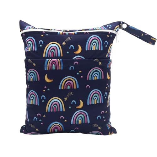 Hixingo wasserdichte Nasstasche,Nasstaschen Nass Trocken Beutel Kinder Wiederverwendbar Wetbag mit Reißverschluss 30x36cm Nassbeutel Kindergarten Wäschesack für Reise (Mond D,1 Stück) von Hixingo