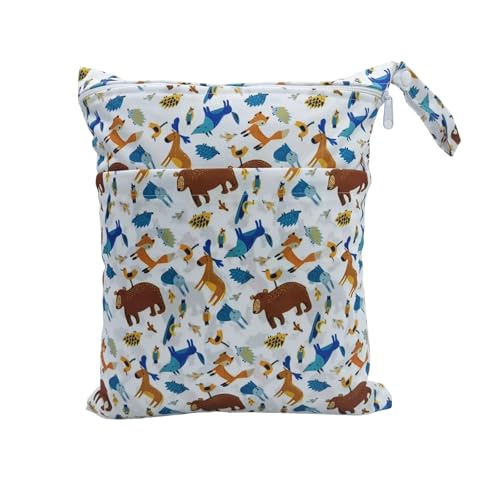 Hixingo wasserdichte Nasstasche,Nasstaschen Nass Trocken Beutel Kinder Wiederverwendbar Wetbag mit Reißverschluss 30x36cm Nassbeutel Kindergarten Wäschesack für Reise (Tier C,2 Stück) von Hixingo