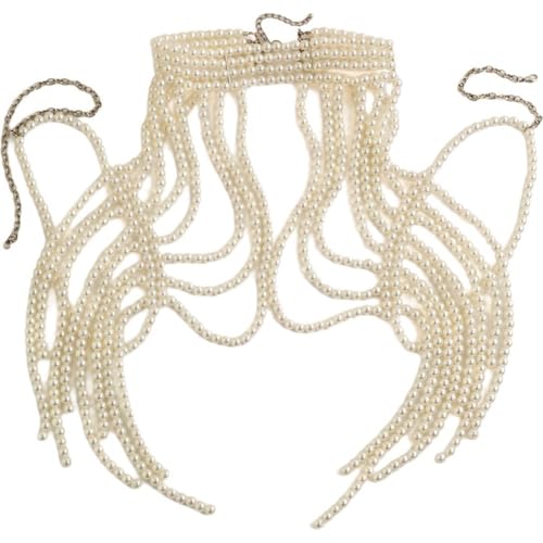 HiyyFloy Perlen-Schulterkette, Damen-Halskette, Perlen-Körperkette für Abendkleider in Weiß von HiyyFloy