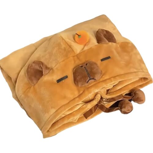 HiyyFloy Tragbare Capybara-kapuzendecke Für Kinder, Weiche Flanell-überwurfdecke, Umhang, Capybara-kostüm-Outfits, Kuschelig Warme Kinder-tierdecke Kapuze Und Handschuhen von HiyyFloy