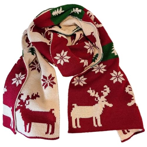 HiyyFloy Weihnachtsschal Unisex Winter Strickschal Rentier Fair Isle Weihnachtsthema Schals Doppelseitiger Warmer Schal Für Damen Und Herren von HiyyFloy