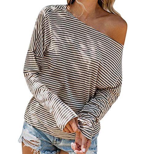 Kanpola Gestreifte Bluse Schulterfrei Damen Langarmshirt Herbst LäSsige Moderne Loose T Shirt One Shoulder Top von HizoeChu