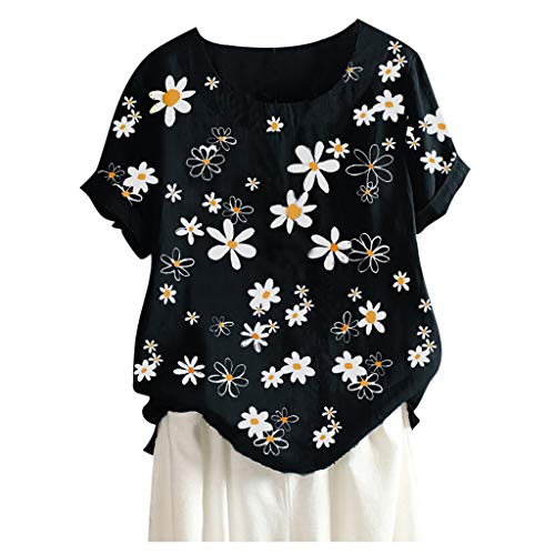 Oversize Shirt Damen Sommer Leinenbluse Gänseblümchen Tshirt Locker Oberteile Kurzarm Blumenmuster Bluse Kanpola von HizoeChu