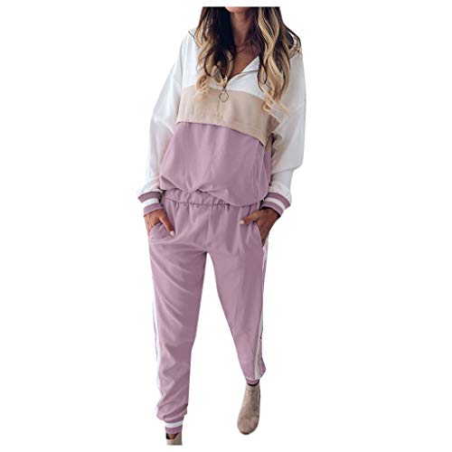 Traingsanzug Damen Langarm Jogginganzug Frauen Herbst Winter 2 Stück Sport Outdoor Bekleidungs-Set Farbblock Lose Sweatshirt+Lange Hose Kanpola von HizoeChu