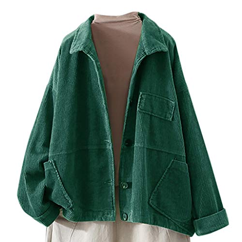 üBergangsjacke Damen Vintage Cordjacke Lose Jacke FrüHling Herbst Winter Jacken Casual Cordhemd Knopfverschluss Einfarbig Streetwear Mit Tasche Und Revers Kanpola von HizoeChu