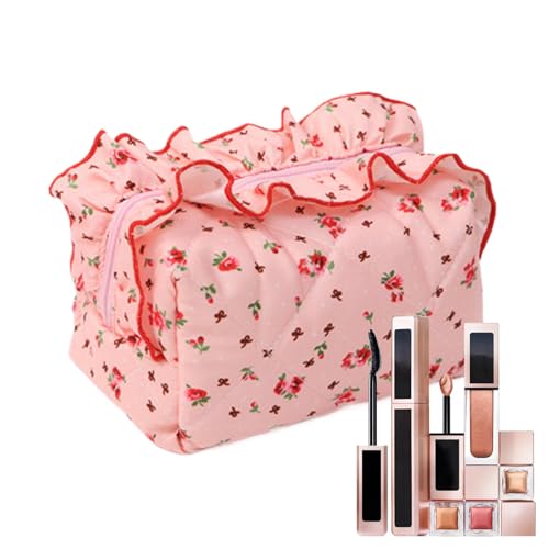 Gesteppte Make-up-Tasche, gerüschter Make-up-Organizer, tragbare Kosmetiktasche, ästhetische Aufbewahrungstasche, gesteppte Make-up-Tasche, tragbarer ästhetischer Make-up-Organizer mit Reißverschluss von Hjatirace