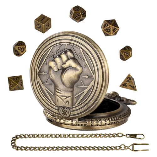 Hjatirace Würfeltaschenhalter, Taschenuhr-Würfeletui - Taschenuhr Würfelspiel Faustmuster - Vintage-Taschenuhr-Zubehör, Metallwürfel mit Taschenuhr-Shell für RPG von Hjatirace