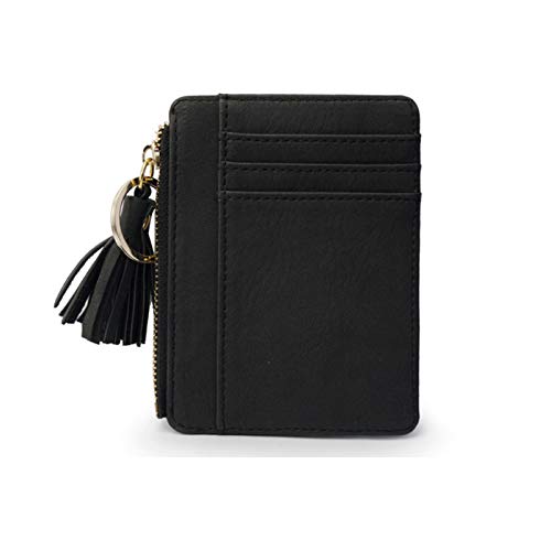 Hjdmcwd Geldbörse Matt Leder Mini Quaste Frauen Karte Halter Nette Kredit ID Karte Halter Zipper Wallet Fall Ändern Geldbörse Schlüsselbund Nubuk Neue (Color : Black) von Hjdmcwd