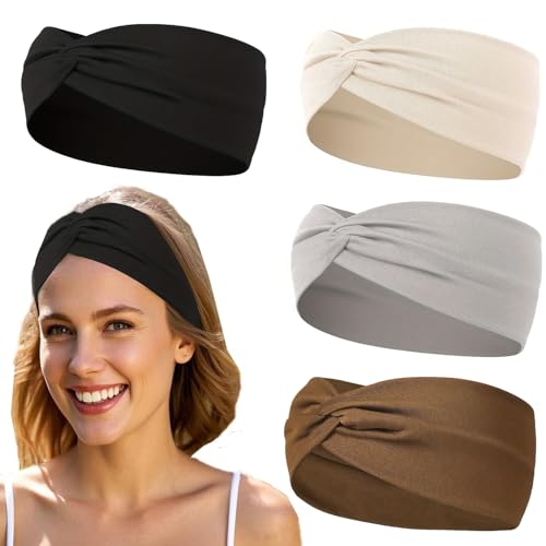 Dicke Stirnbänder für Damen, geknotetes Stirnband, breiter Stoff, niedlich, dehnbar, weich, gedreht, modische Stirnbänder für Damen, Haarschmuck, Schwarz/Grau, 4 Stück Dicke Stirnbänder für Damen, geknotetes Stirnband, breiter Stoff, niedlich, dehnbar, weich, gedreht, modische Stirnbänder für Damen, Haarschmuck, Schwarz/Grau, 4 Stück von Hjiaruiky