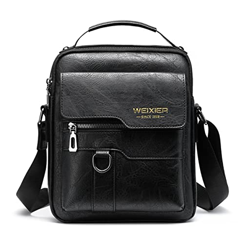 Hjkiopc Umhängetasche Herren Schultertasch Crossbody Handytasche Messenger Bag Herrentasche Shulder Bag Leder Brusttasche (A-Schwarz) von Hjkiopc