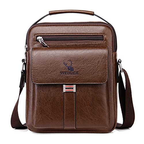 Hjkiopc Umhängetasche Herren Schultertasch Crossbody Handytasche Messenger Bag Herrentasche Shulder Bag Leder Brusttasche (B-Braun2) von Hjkiopc