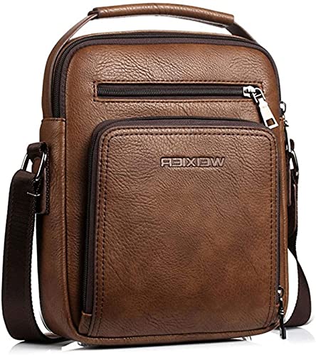 Hjkiopc Umhängetasche Herren Schultertasch Crossbody Handytasche Messenger Bag Herrentasche Shulder Bag Leder Brusttasche (Braun) von Hjkiopc