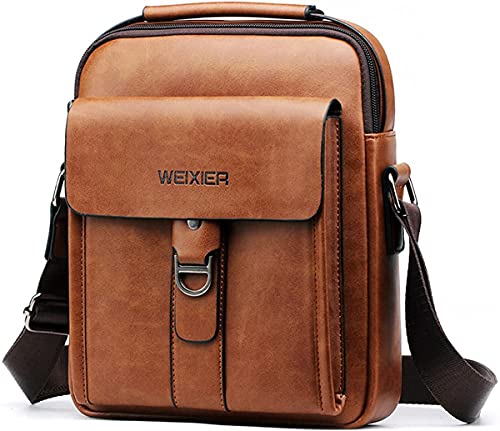 Hjkiopc Umhängetasche Herren Schultertasch Crossbody Handytasche Messenger Bag Herrentasche Shulder Bag Leder Brusttasche (Braun-1) von Hjkiopc