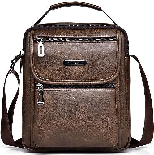 Hjkiopc Umhängetasche Herren Schultertasch Crossbody Handytasche Messenger Bag Herrentasche Shulder Bag Leder Brusttasche (C-Dunkelbraun) von Hjkiopc