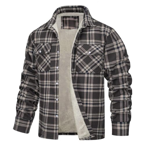 Flanellhemd Herren Winter GefüTtert Langarm Freizeit Outfit Winterjacke Hemden Jacken Sherpa Karierts Plüschfutter Mantel Jacke Fleecejacke Overshirt Holzfäller Lässige Hemdjacke Mantel von Hkdjaess