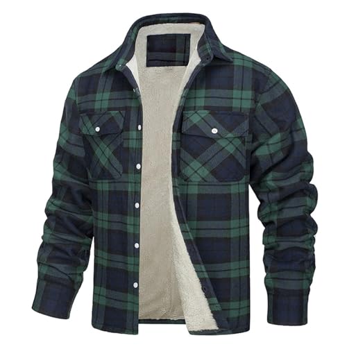 Herren Hemdjacke Verdicken Karierts Reißverschluss Winter Flannel Fleecejacke Holzfällerhemd Herbst Mit Brusttasche Langarm Flanellhemd Mantel Jacke Fleecefutter Gefüttertes Thermo Flanellhemdjacke von Hkdjaess