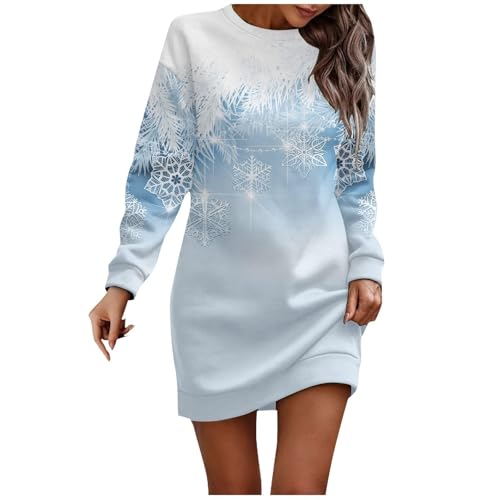 Hkdjaess Festliches Weihnachtskleid Damen Oversize Lustiges Winter Kleider Rentier Schneeflocken Hässliche Longpullover Kostüm Weihnachtsmann Weihnachts Lustig Weihnachtspullover Weihnachtspulli von Hkdjaess