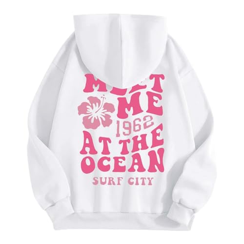 Hkdjaess Kapuzenpullover Damen Oversize Backprint Hoodie Pullover mit Kapuze Pink Palm Puff Casual Sweatshirt mit Taschen Kapuzenpulli Übergangs Hoody Oberteile Langarmshirt Outdoor Top Langarm Pulli von Hkdjaess