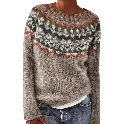 Hkdjaess Norweger Pullover Damen Leicht Gerippt Warme Damenpulli Moderne Für Frauen Lässiger Sweatshirt Baumwollpullover Stricken Norweger-Pullover Strickpulli Oberteile Pulli von Hkdjaess